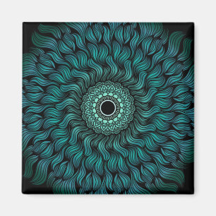 Teal Zentangle Mandala Art Square Magnet