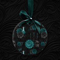 Teal Zodiac Magic | Green Gothic Skull Roses