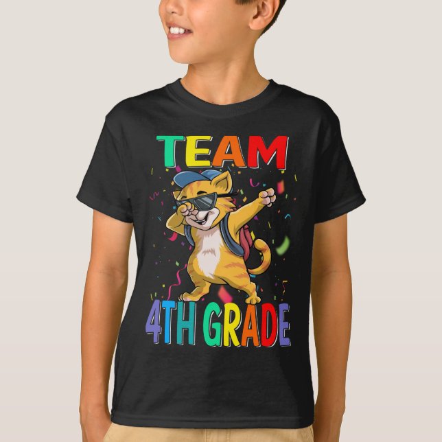 Team 4th Grade Cat Back To School T-Shirt (Front)