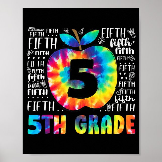 Team 5th Grade Typography Tie Dye Back To School T Poster (Front)