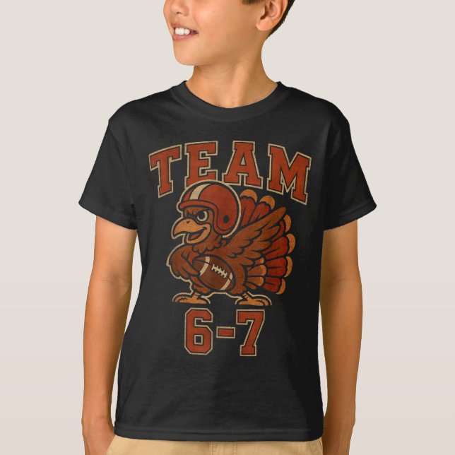 Team 67 Thanksgiving Turkey Football Boys Kids Six T-Shirt (Front)