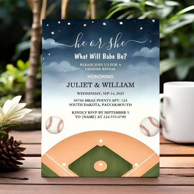 Team Ball Game Pitch Fun Baseball Gender Reveal Invitation (Creator Uploaded)