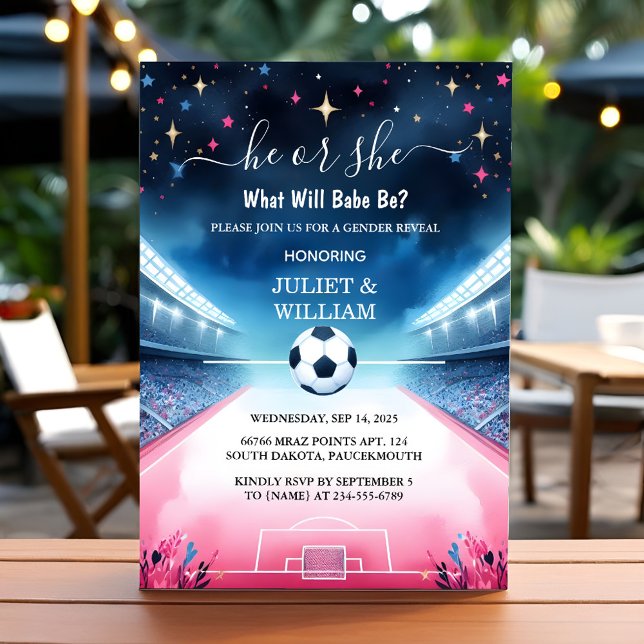 Team Ball Pitch Fun Soccer Field Gender Reveal Invitation (Creator Uploaded)
