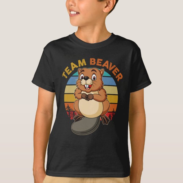 Team Beaver Retro Sunset Beavers Lover T-Shirt (Front)