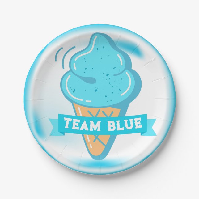 Team Blue Ice Cream Gender Reveal  Paper Plate (Front)