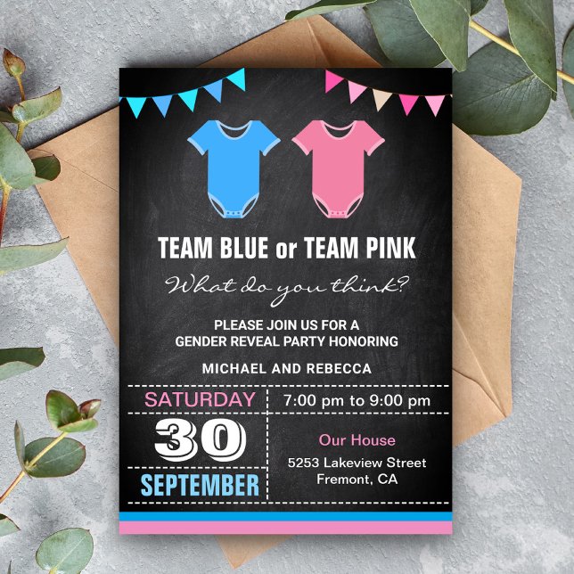 Team Blue or Team Pink Gender Reveal Party Invitation (Creator Uploaded)