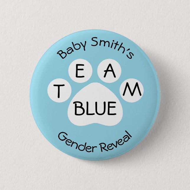 Team Blue Paw Print Gender Reveal 6 Cm Round Badge (Front)