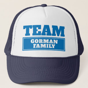 Team blue personalised team name or family name trucker hat