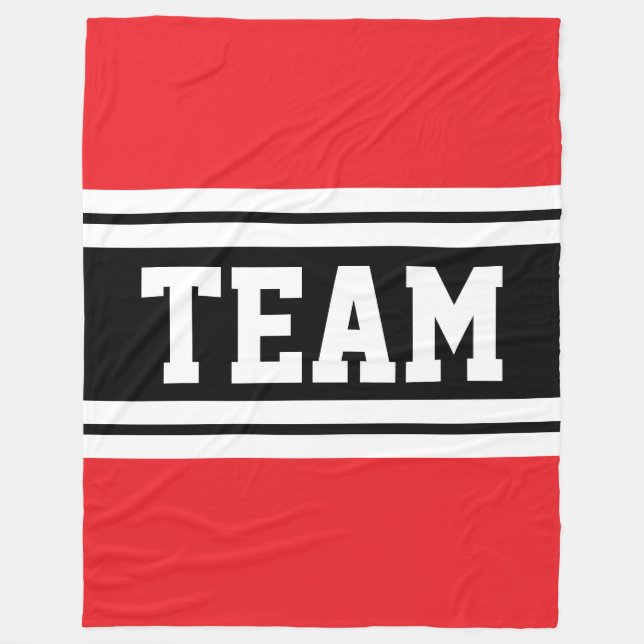 TEAM Bold Bright Red Black White Racing Stripes Fleece Blanket (Front)