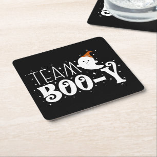 Team Booy, October Halloween Gender Reveal Gifts Square Paper Coaster