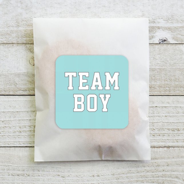 Team Boy Aqua Blue Baby Gender Reveal Party Square Sticker (Creator Uploaded)
