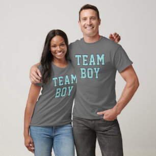 Team Boy Aqua Blue on Grey Gender Reveal T-Shirt