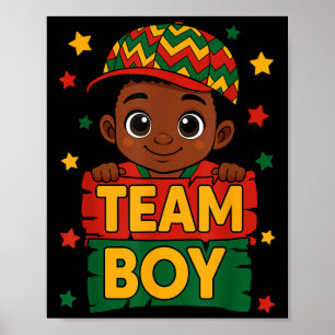 Team Boy Black Kids Gender Reveal Baby Announcemen Poster