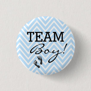 Team Boy Blue and White Chevron Baby Shower 3 Cm Round Badge