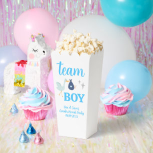 Team Boy Blue Gender Reveal Party Custom Popcorn Favour Box
