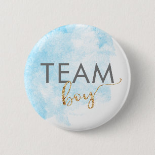 Team Boy Blue Watercolor Glitter Gender Reveal 6 Cm Round Badge