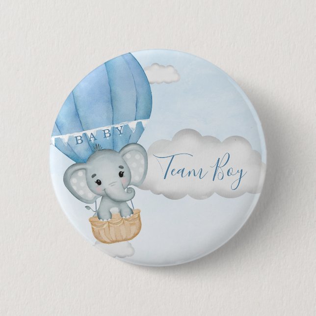 Team Boy Elephant Balloon Baby Shower 6 Cm Round Badge (Front)