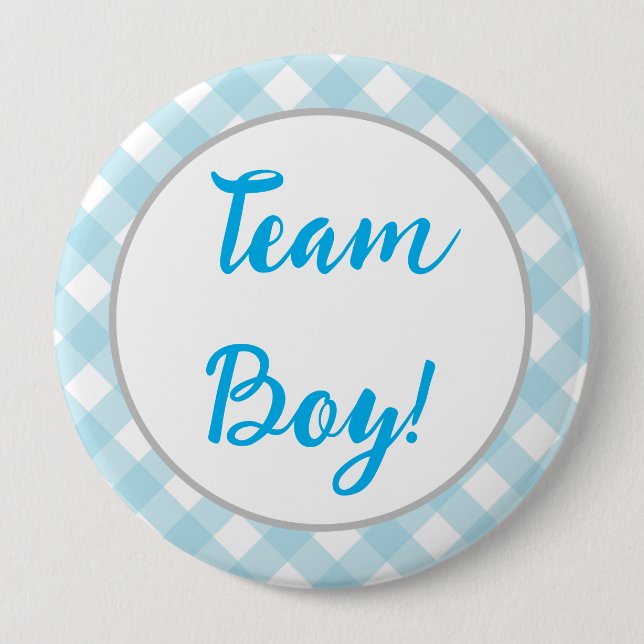 Team Boy, Gender Reveal Button, Blue Plaid 10 Cm Round Badge (Front)