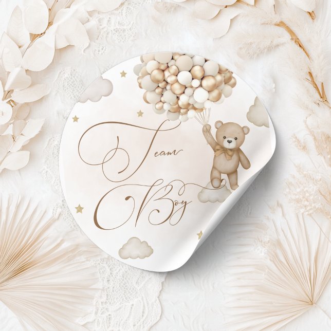 Team Boy Gender Reveal Classic Round Sticker (Creator Uploaded)