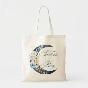 team boy gender reveal floral moon baby shower tote bag