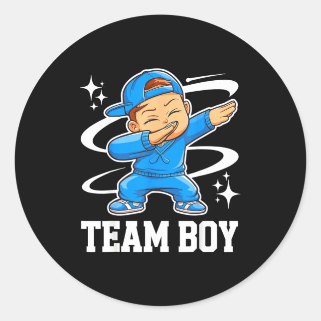 Team Boy Gender Reveal Party Baby Announcement  Classic Round Sticker (Front)