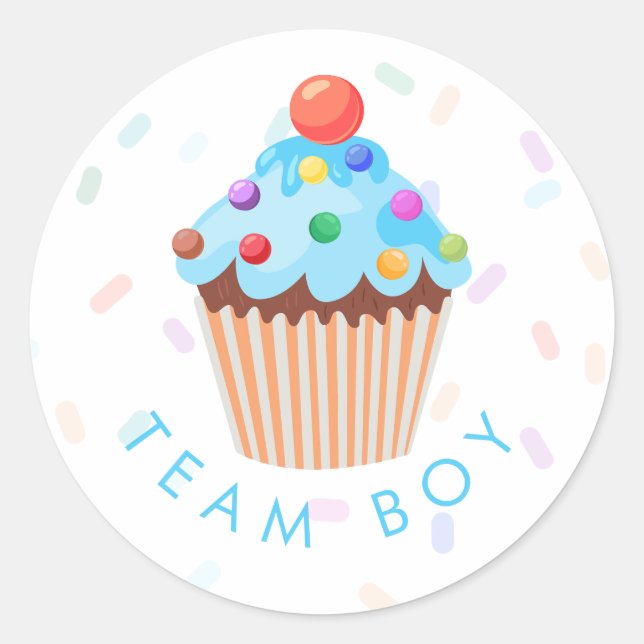 Team Boy Gender Reveal Party Vote Cupcak Classic Round Sticker (Front)