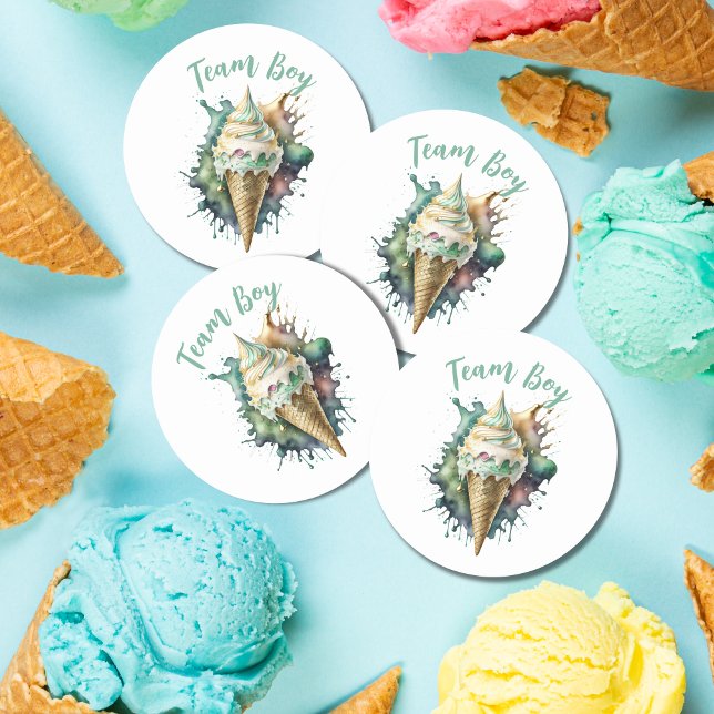 Team Boy Gender Reveal Party Vote Ice Cream   Classic Round Sticker (Creator Uploaded)