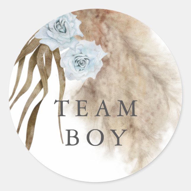 Team Boy Gender Reveal Party Vote Pampas Grass Classic Round Sticker (Front)
