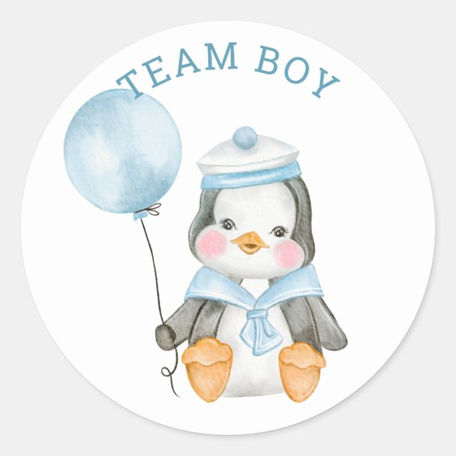 Team Boy. Gender reveal party. Voting board game Classic Round Sticker (Front)