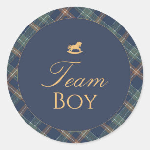 Team Boy Gender Reveal Voting Sticker Navy Plaid