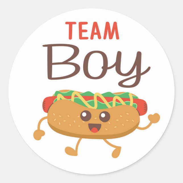 Team Boy hotdog gender reveal sticker (Front)