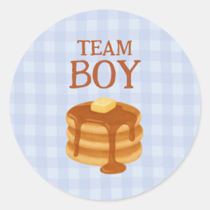 Team Boy Little Pancake Brunch Theme Gender Reveal Classic Round Sticker