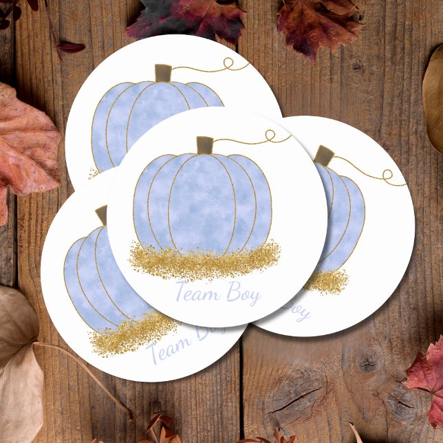 Team Boy Pumpkin Gender Reveal Party Vote  Classic Round Sticker (Creator Uploaded)