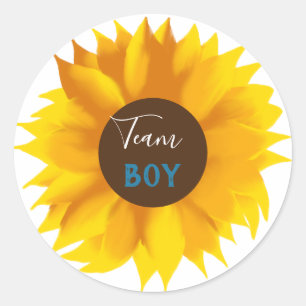 Team Boy Sunflower, Gender Reveal Party Classic Round Sticker