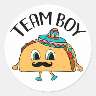 Team Boy Taco themed gender reveal party stickers