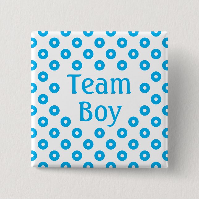 "Team Boy" White Polka Dot Gender Prediction 15 Cm Square Badge (Front)