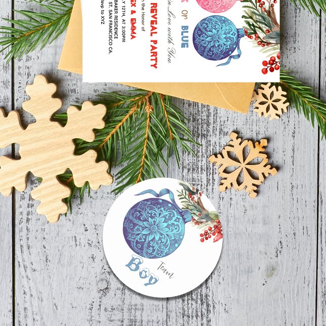 Team Boy Winter Gender Reveal Party Sticker (Creator Uploaded)