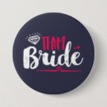 Team Bride Bachelorette Party Wedding Button<br><div class="desc">Team bride button. Perfect for bridal shower and bachelorette party accessories before the wedding. Navy blue,  white and pink with diamond and small hearts. Background colour can be customised to your desired colour theme. This pin is for the bridesmaid,  maid of honour,  bride's families and friends.</div>