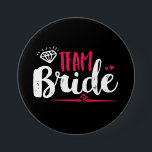 Team Bride Bachelorette Party Wedding Button<br><div class="desc">Team bride button. Perfect for bridal shower and bachelorette party accessories before the wedding. Navy blue,  white and pink with diamond and small hearts. Background color can be customized to your desired color theme. This pin is for the bridesmaid,  maid of honor,  bride's families and friends.</div>