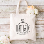 Team Bride Bachelorette Tote Bag<br><div class="desc">Team bride tote with an illustration of a diamond ring. Personalise with the name of the bride in a pretty calligraphy script.</div>