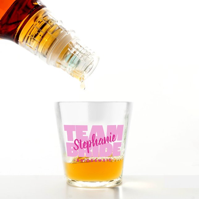 Team Bride Bridal Party Name Bridesmaid Pink Favou Shot Glass (Team Bride Bridal Party Name Bridesmaid Pink Favor Shot Glass)