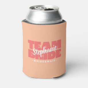 Team Bride Bridesmaid Name Wedding Peach Custom  Can Cooler