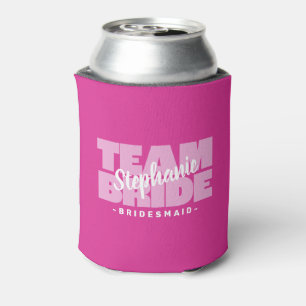 Team Bride Bridesmaid Name Wedding Pink Cool Retro Can Cooler