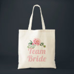 Team Bride Bridesmaid Romantic Pink Rose Floral Tote Bag<br><div class="desc">================= ABOUT THIS DESIGN ================= Modern Pink Floral Wrapping Invitation Suite. (1) All text style, colours, sizes can be modified to fit your needs. (2) If you need any customisation or matching items, please feel free to contact me. (In case you didn't get my response, please check the email SPAM...</div>