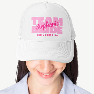 Team Bride Bridesmaid Wedding Party Retro Pink Trucker Hat