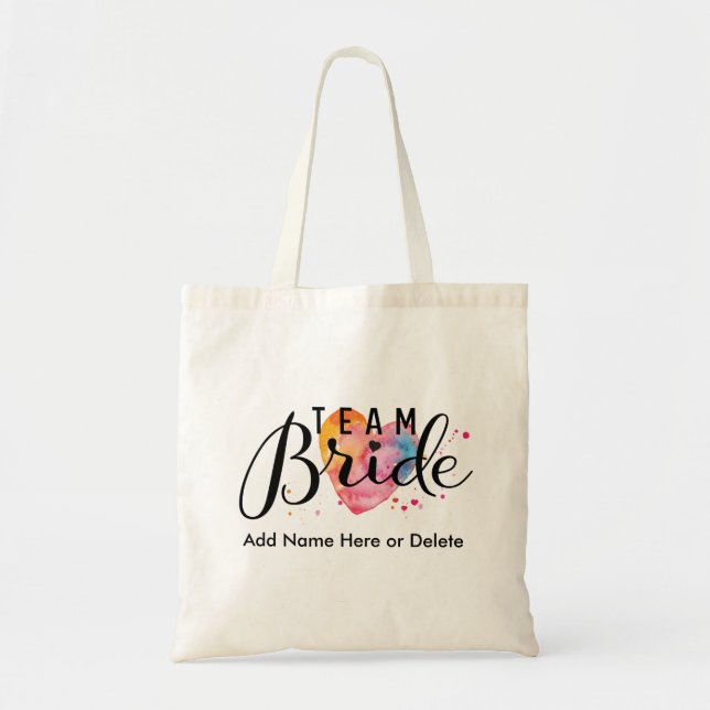 Team Bride Budget Tote Watercolor Heart Bag (Front)