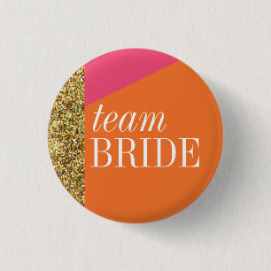 Team Bride button, Pin, gold glitter, bachelorette 3 Cm Round Badge