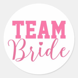 Team Bride Classy Pink Script Classic Round Sticker