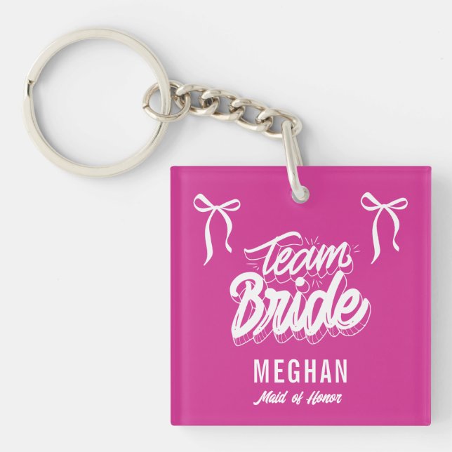 Team Bride Coquette Bow Bridesmaid Gift Key Ring (Front)