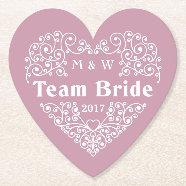 Team Bride custom monograms & year paper coasters (Front)